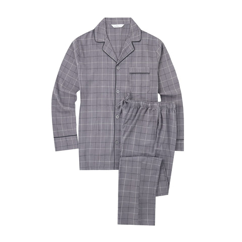 Mens 100% Cotton Flannel Pajama Set with Pant Pockets & Drawstring