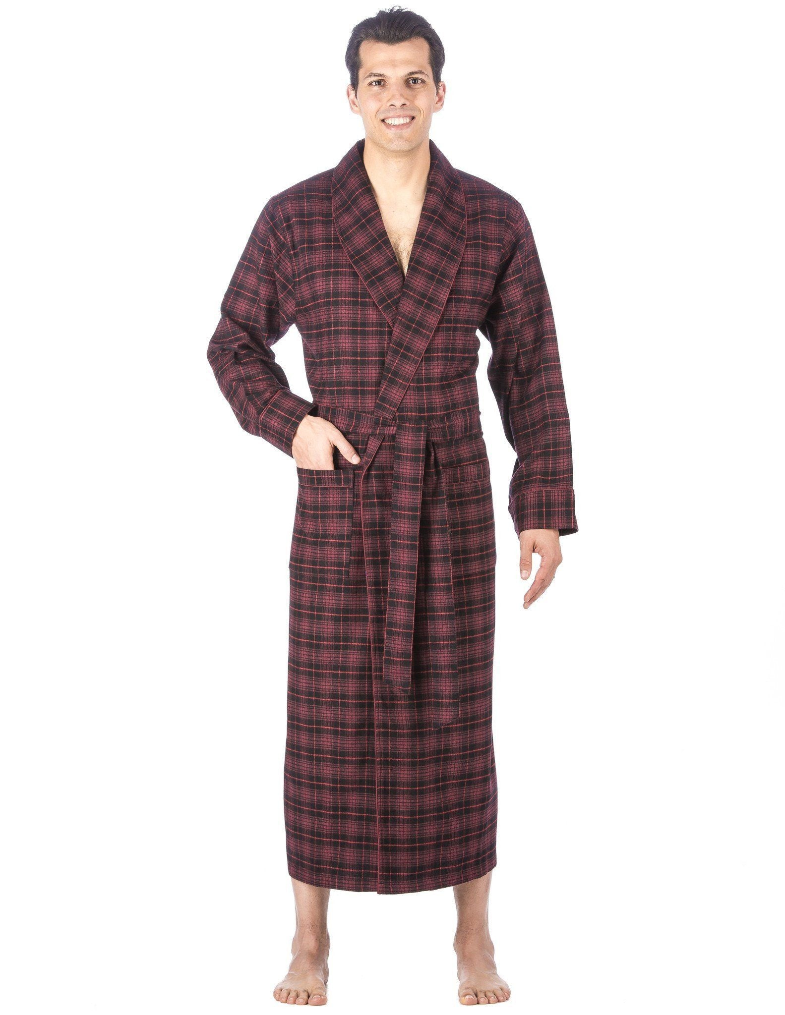 100% Cotton Flannel Robe, Full-Length Mens Bathrobe