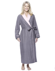 Women's Premium Flannel Fleece Lined Robe - Pindots Charcoal