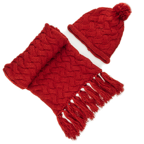 Women's Metro Winter Scarf and Hat Set - Red