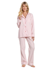 Womens 100% Cotton Lightweight Flannel Pajama Sleepwear Set - Stripes Pink