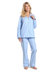 Women's 100% Cotton Flannel Pajama Sleepwear Set - Dots Diva Blue-White