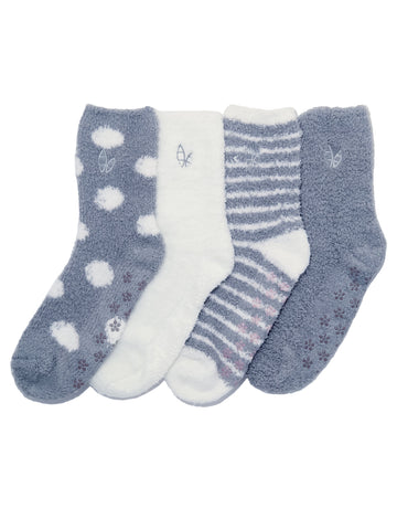 Women's (4 Pairs) Soft Anti-Skid Fuzzy Winter Crew Socks - Set A1